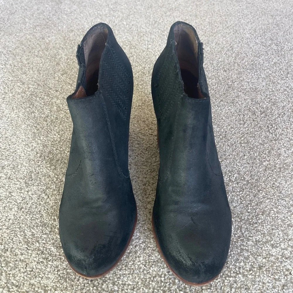 Jeffrey Campbell Yorktown Booties 10M Black Leather With Stacked Block Heel